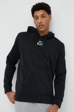 Ανδρικά Χωρίς φερμουάρ Μπλούζα Reebok μαύρο, με κουκούλα