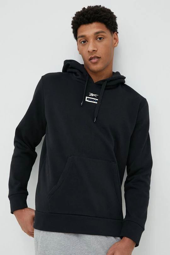 Ανδρικά Χωρίς φερμουάρ Μπλούζα Reebok μαύρο, με κουκούλα