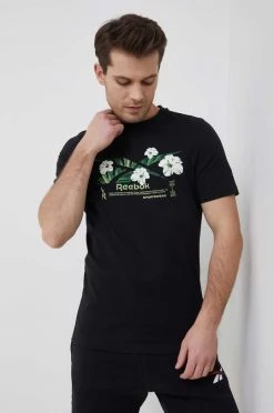 Ανδρικά Μπλουζάκια Βαμβακερό μπλουζάκι Reebok μαύρο