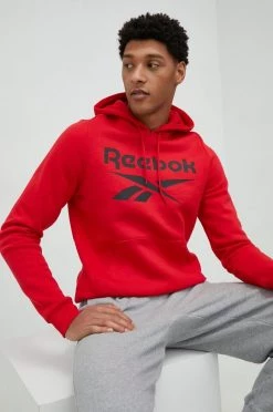 Ανδρικά Χωρίς φερμουάρ Μπλούζα Reebok κόκκινο, με κουκούλα