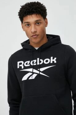 Ανδρικά Χωρίς φερμουάρ Μπλούζα Reebok μαύρο, με κουκούλα